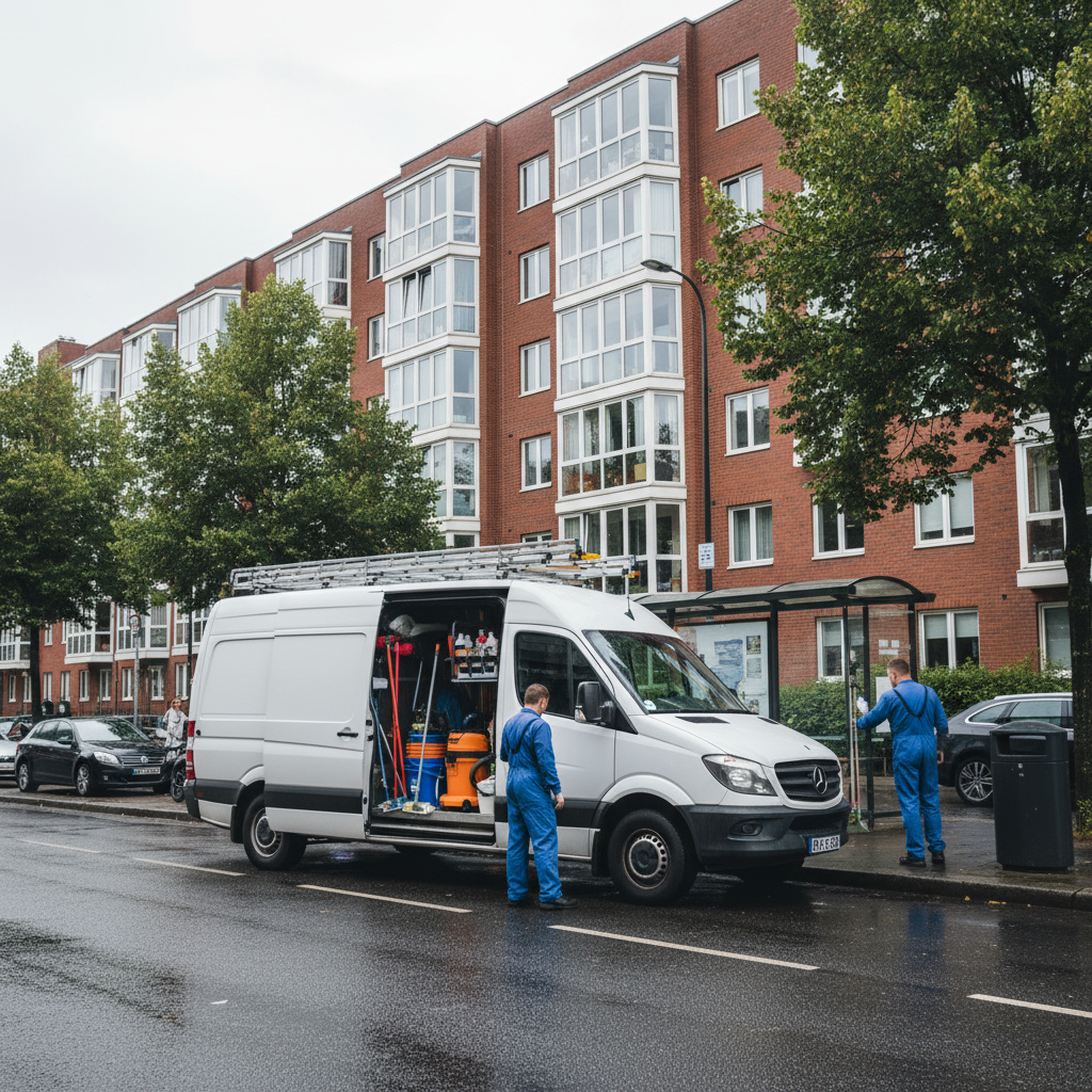 Servicefahrzeug vor Wohnhaus
